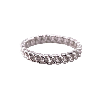 Curb Chain 4mm Band Ring Sterling Silver