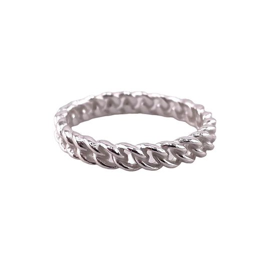 Curb Chain 4mm Band Ring Sterling Silver