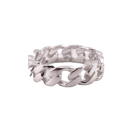 Curb Chain 6mm Band Ring Sterling Silver