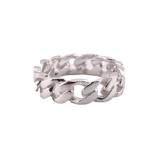 Curb Chain 6mm Band Ring Sterling Silver