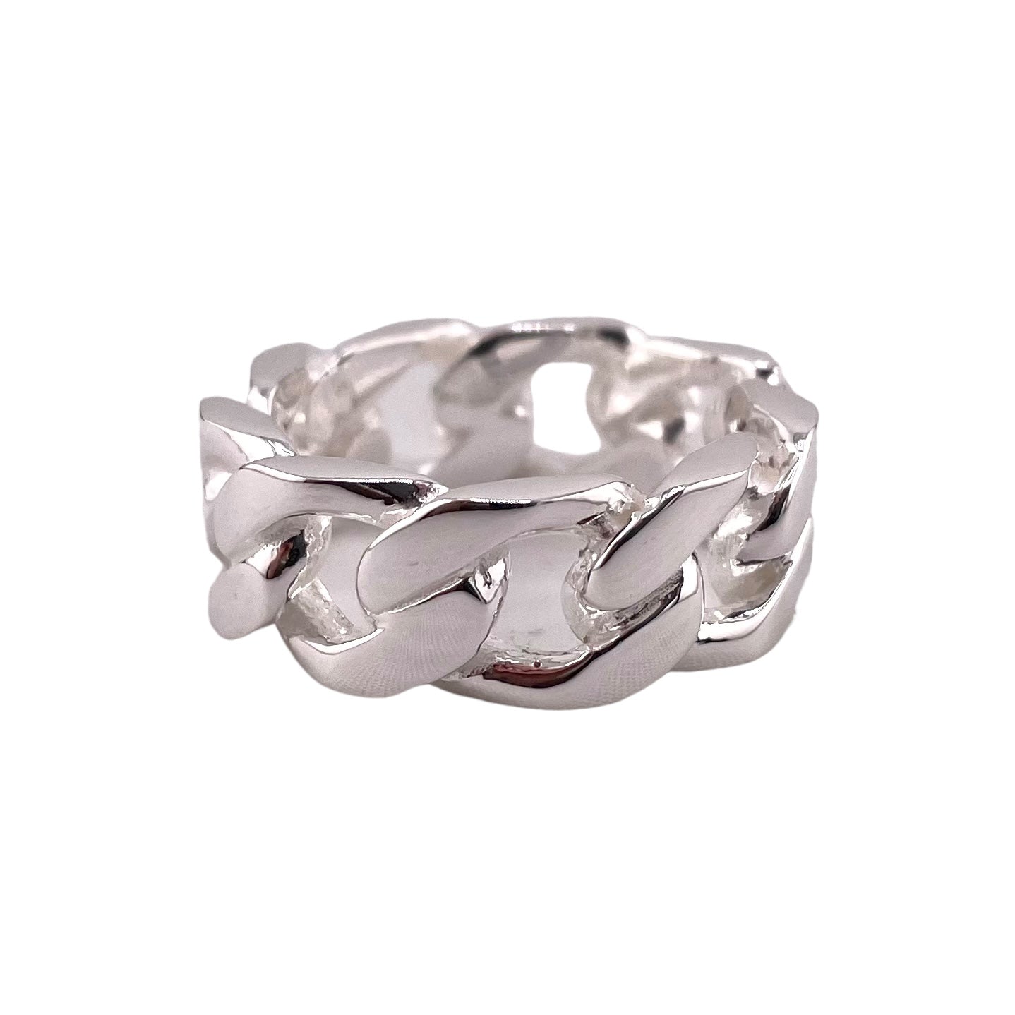 Curb Chain 9mm Band Ring Sterling Silver