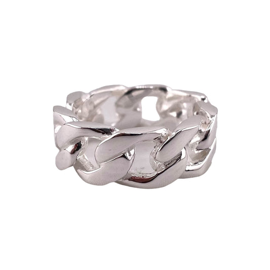 Curb Chain 9mm Band Ring Sterling Silver