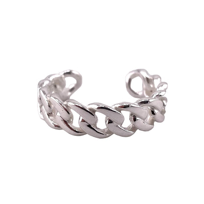 Curb Chain 6mm Open Cuff Ring Sterling Silver