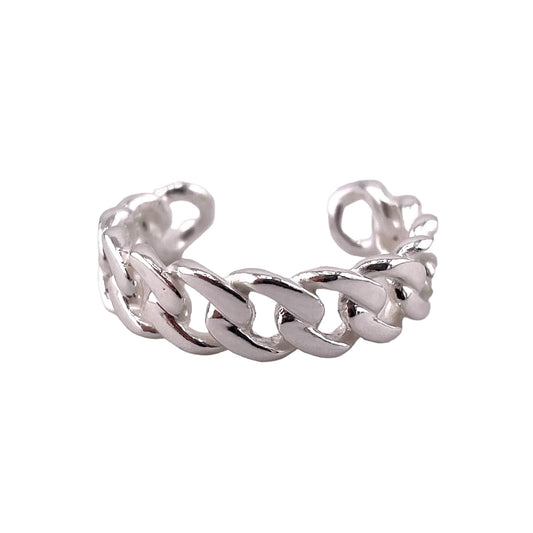 Curb Chain 6mm Open Cuff Ring Sterling Silver