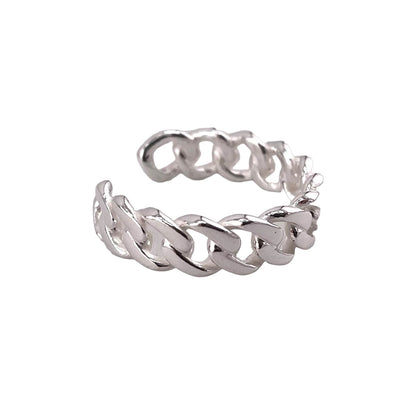 Curb Chain 6mm Open Cuff Ring Sterling Silver
