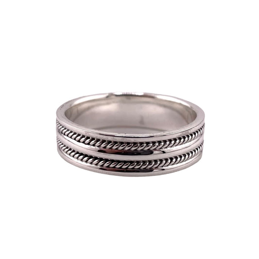 Double Rope 7mm Band Ring Sterling Silver