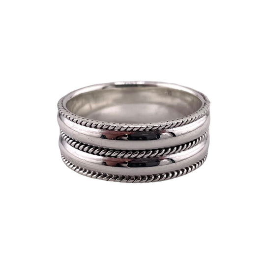 Double Barrel Roped 9mm Band Ring Sterling Silver