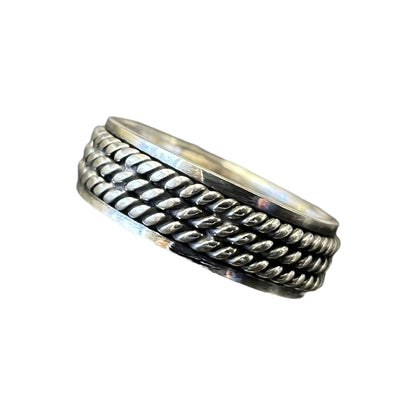 Triple Rope Spinner 7mm Band Ring Sterling Silver