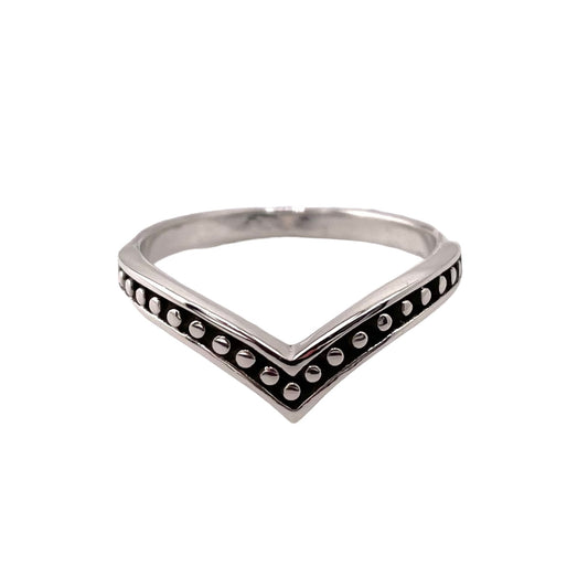 Bead Row V-Shape Ring Sterling Silver