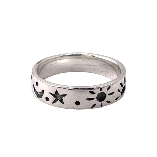 Sun Moon Star 5mm Band Ring Sterling Silver