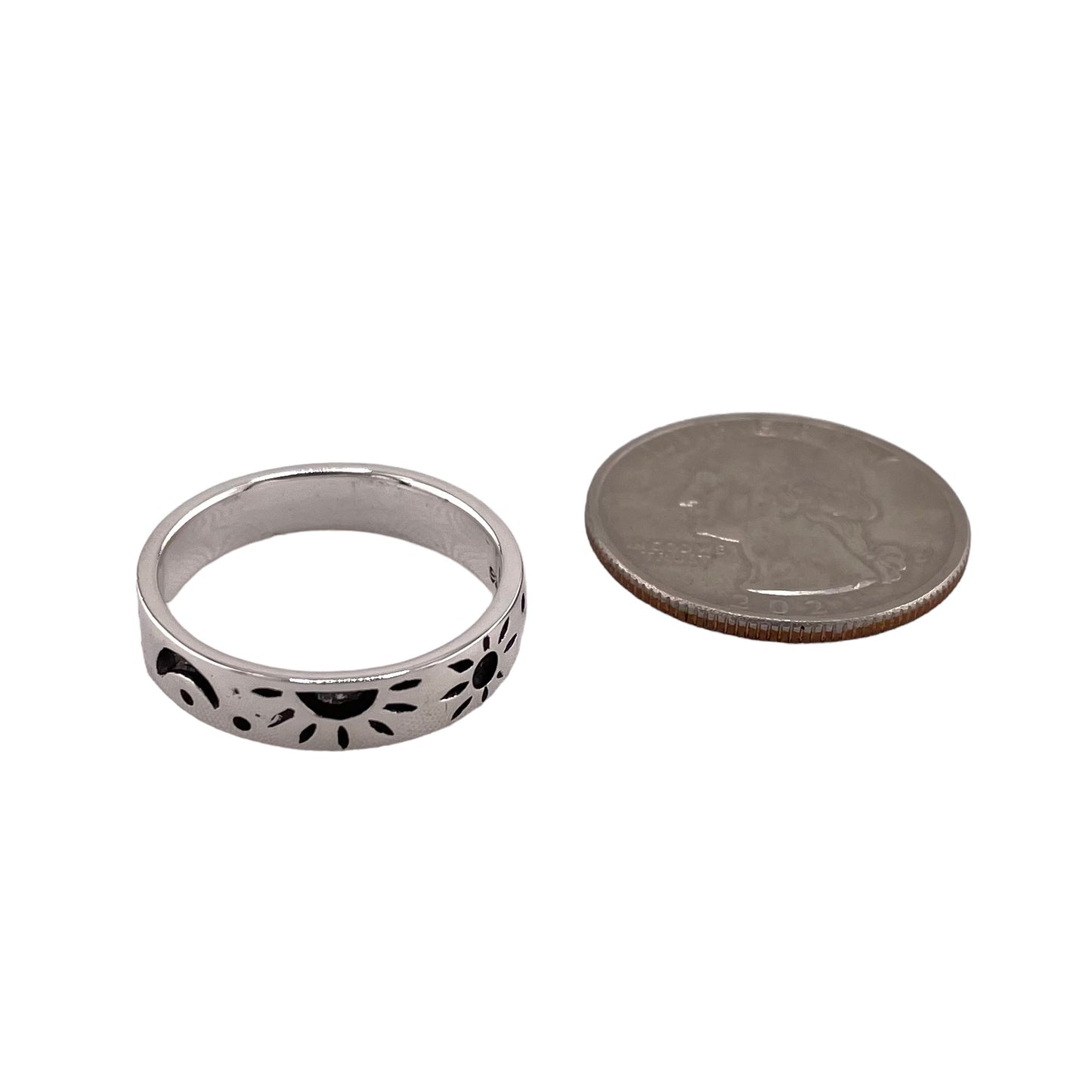 Sun Moon Star 5mm Band Ring Sterling Silver