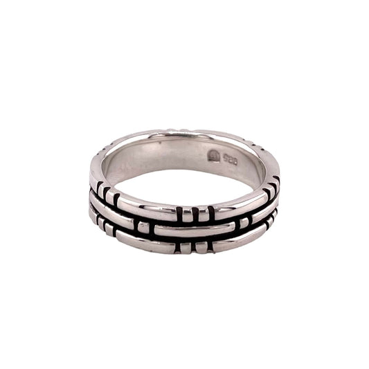 Brick Design 6mm Band Ring Sterling Silver