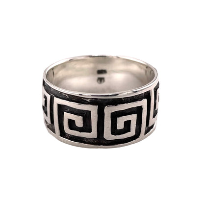 Greek Key 11mm Band Ring Sterling Silver