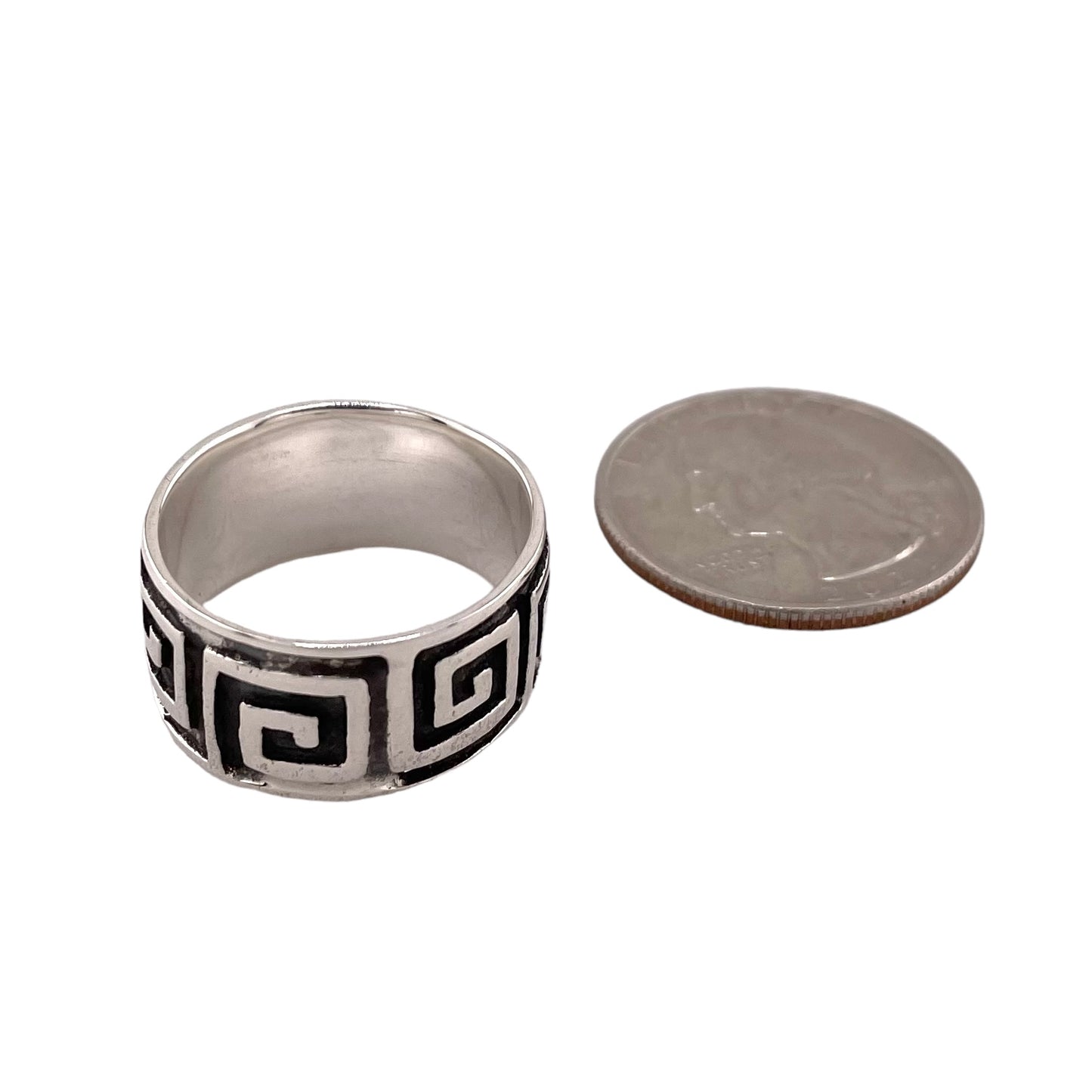 Greek Key 11mm Band Ring Sterling Silver