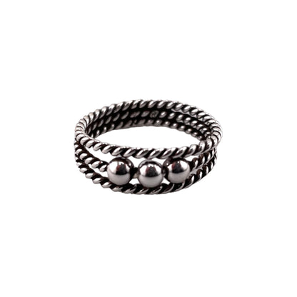 Rope Triple Bead 7mm Ring Sterling Silver