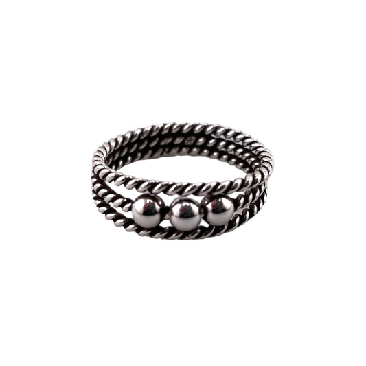Rope Triple Bead 7mm Ring Sterling Silver
