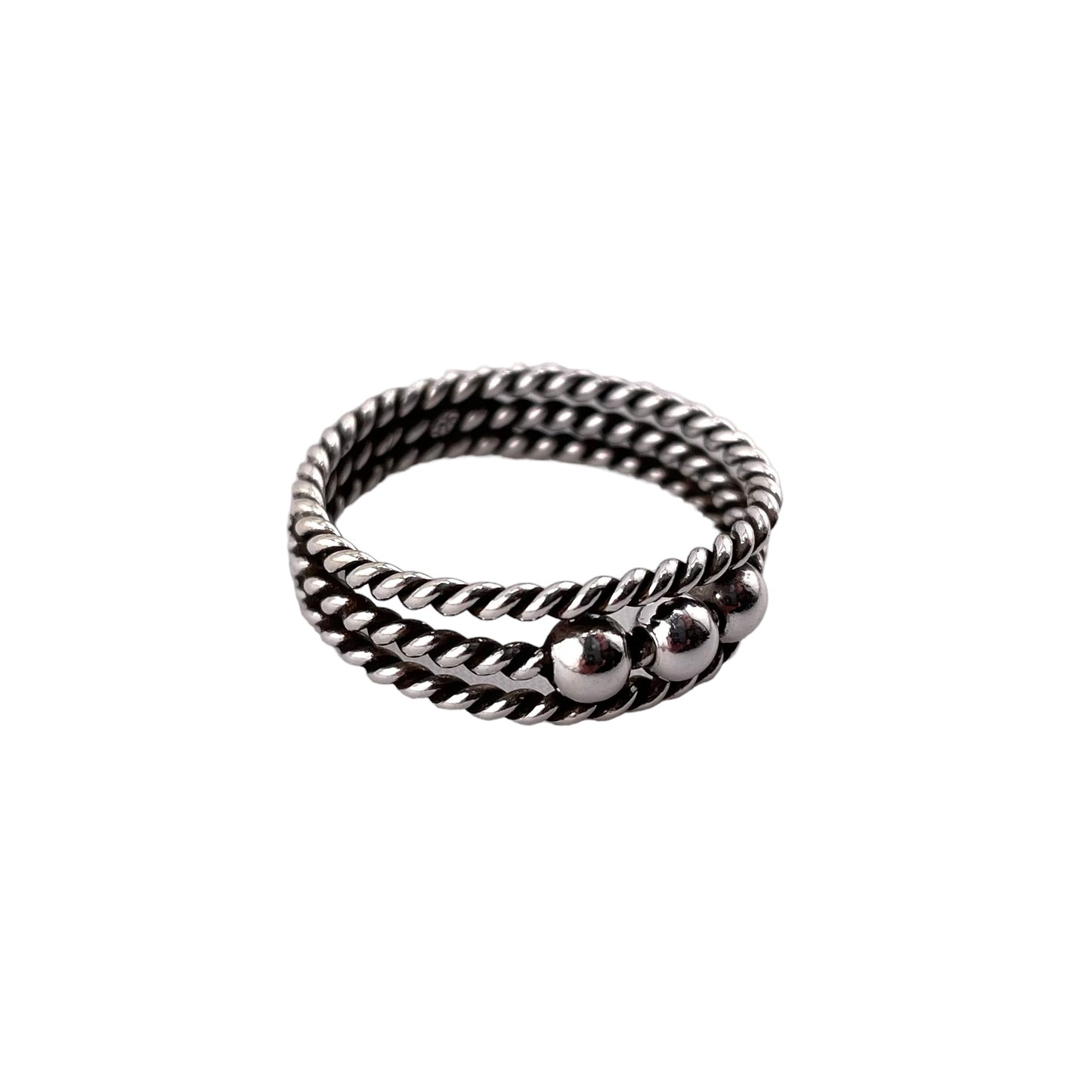 Rope Triple Bead 7mm Ring Sterling Silver