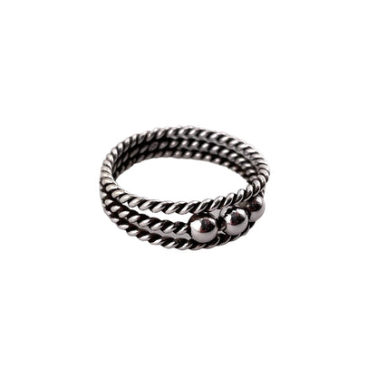 Rope Triple Bead 7mm Ring Sterling Silver