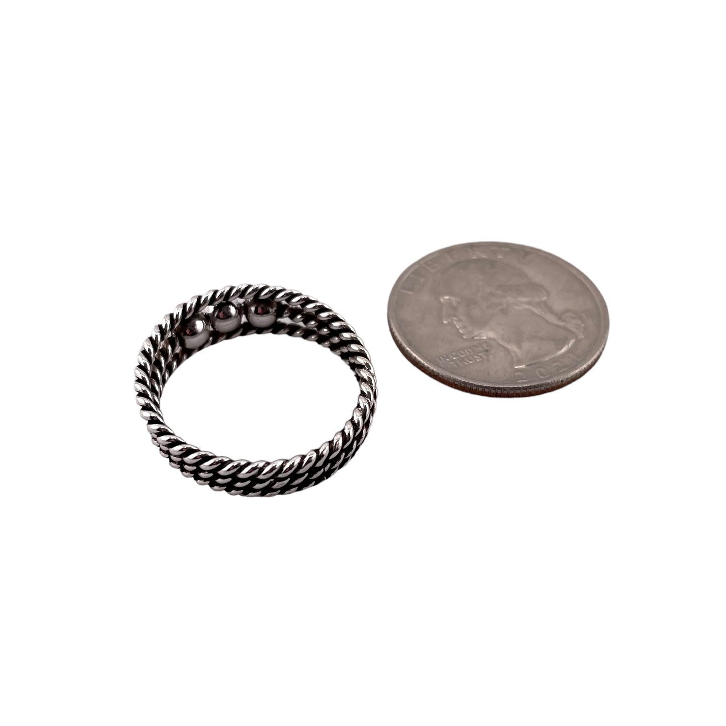 Rope Triple Bead 7mm Ring Sterling Silver