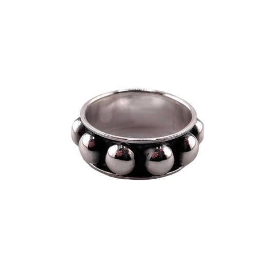 Big Ball Dot Drop Single Row 9mm Band Ring Sterling Silver
