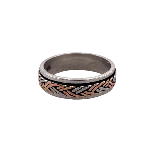Tri Color Braided 6mm Spinner Ring Sterling Silver