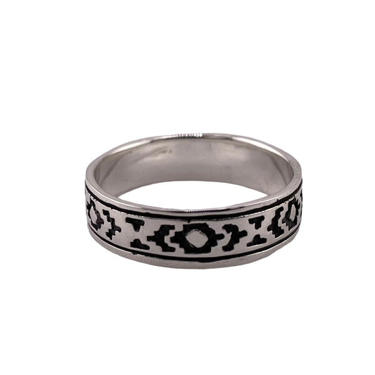Stamped Southwestern Pattern 6mm Band Ring Sterling Silver