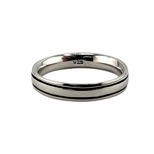 Etched Single Row Band Ring Sterling Silver