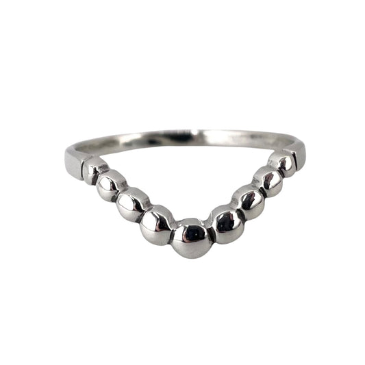 Round Bead Chevron Ring Sterling Silver