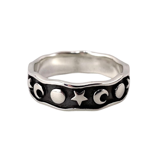 Circle Star Moon Ring Sterling Silver