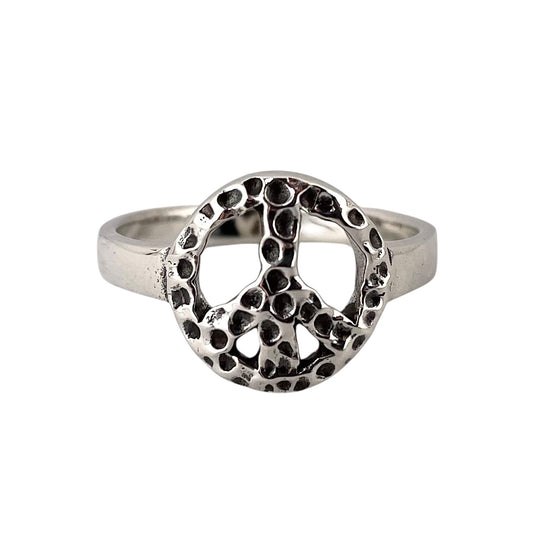 Hammered Peace Ring Sterling Silver