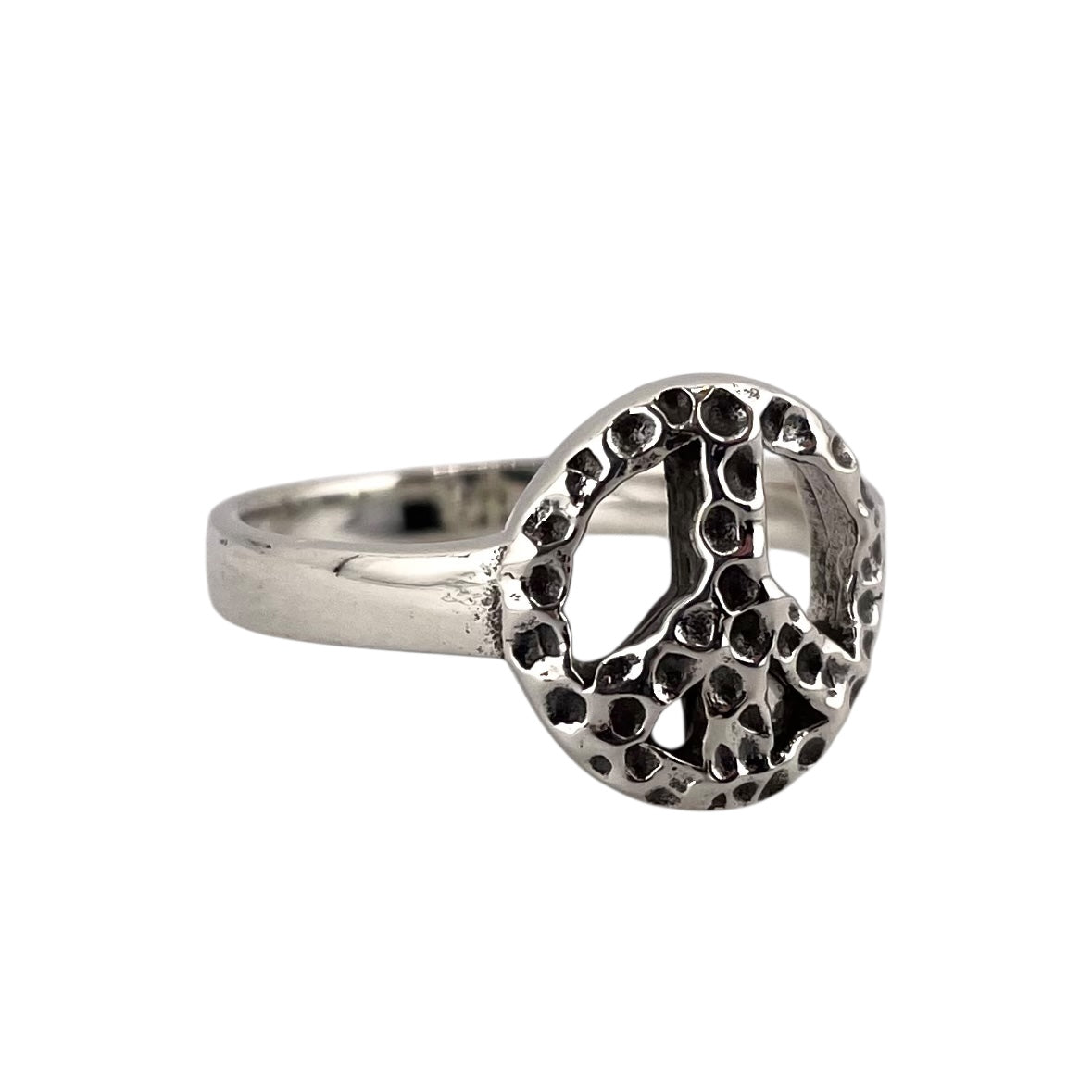 Hammered Peace Ring Sterling Silver