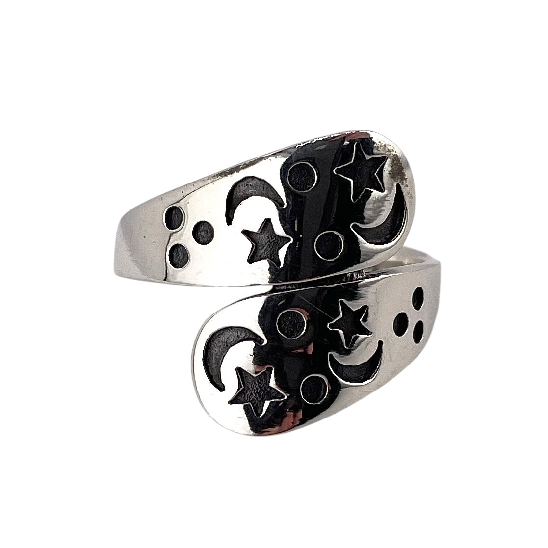 Circle Moon Star Ring Sterling Silver