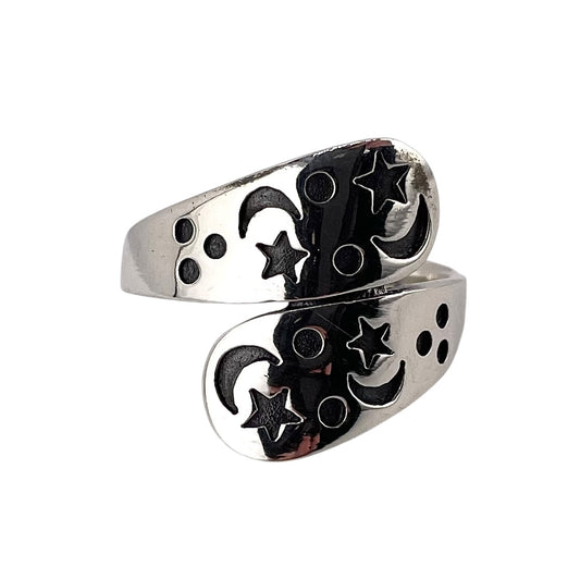 Circle Moon Star Ring Sterling Silver