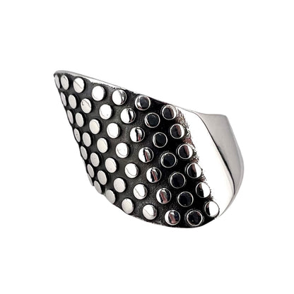 Circle Dot Bead Slanted Row Ring Sterling Silver