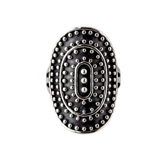 Round Bead Oval Ring Sterling Silver