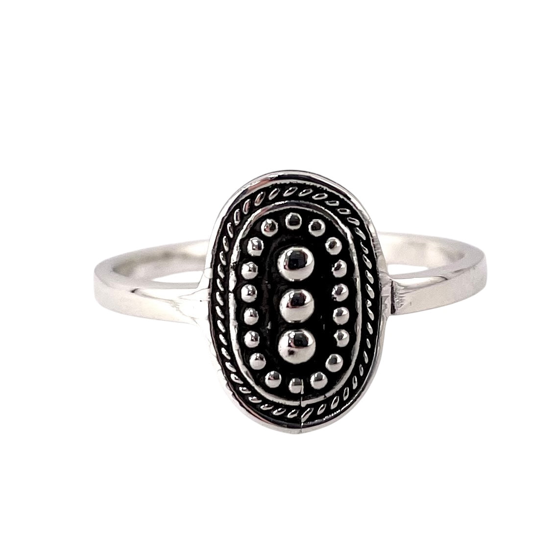 Round Bead Oval Ring Sterling Silver