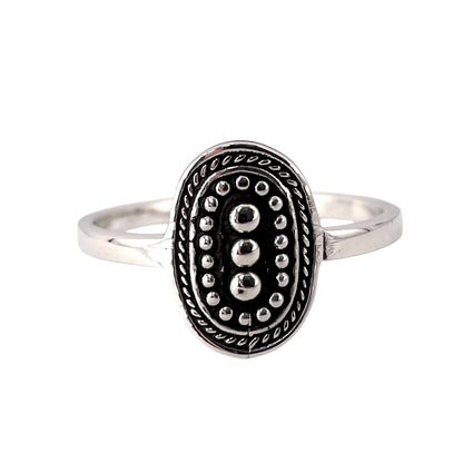 Round Bead Oval Ring Sterling Silver