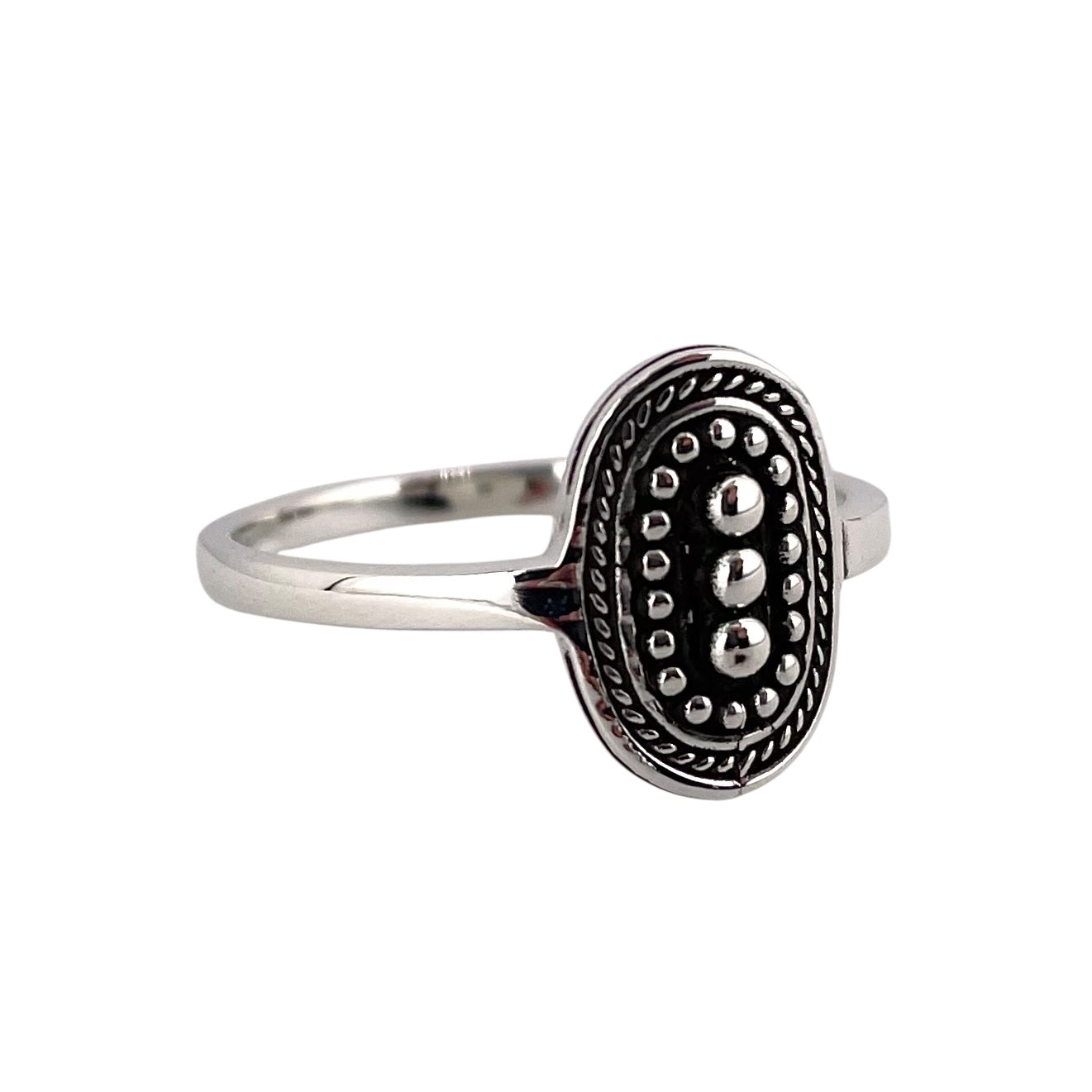 Round Bead Oval Ring Sterling Silver