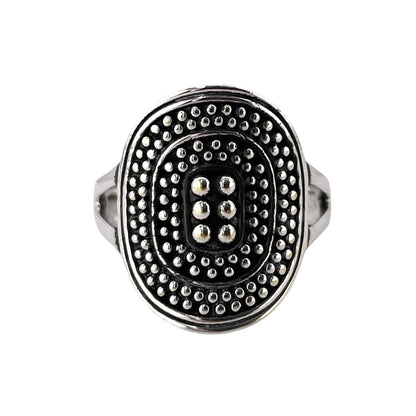 Round Bead Oval Ring Sterling Silver
