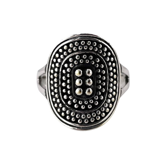 Round Bead Oval Ring Sterling Silver
