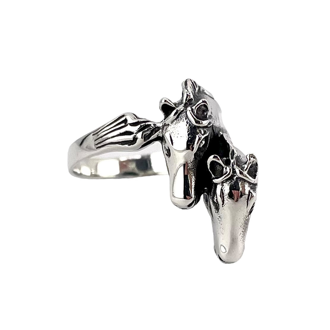 Double Horse Head Ring Sterling Silver
