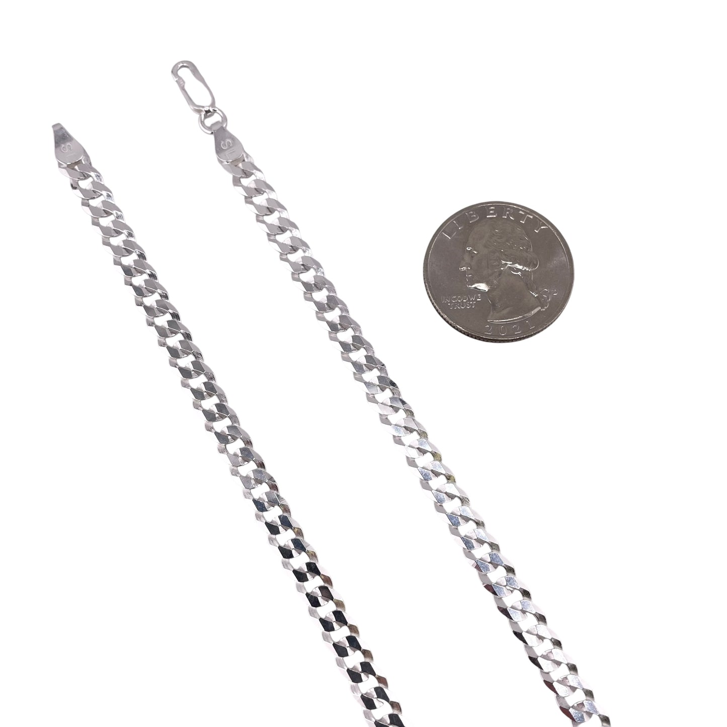 Sterling Silver Super Flat Curb 150 5.4mm Bracelet Chain Italian Italy Solid Mens Jewelry