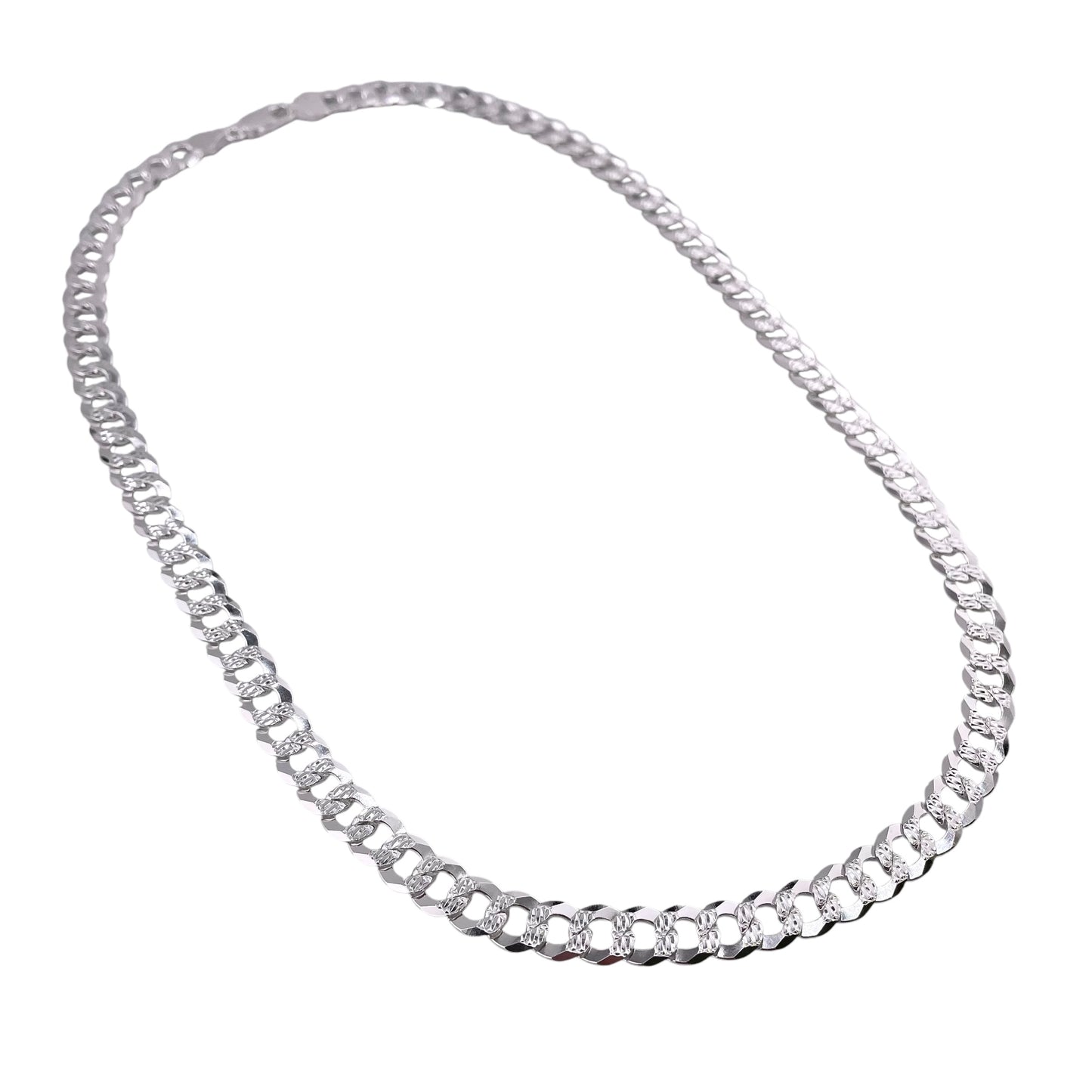 Sterling Silver Pave Super Flat Curb 200 8mm Bracelet Chain Italian Italy Solid Mens Jewelry