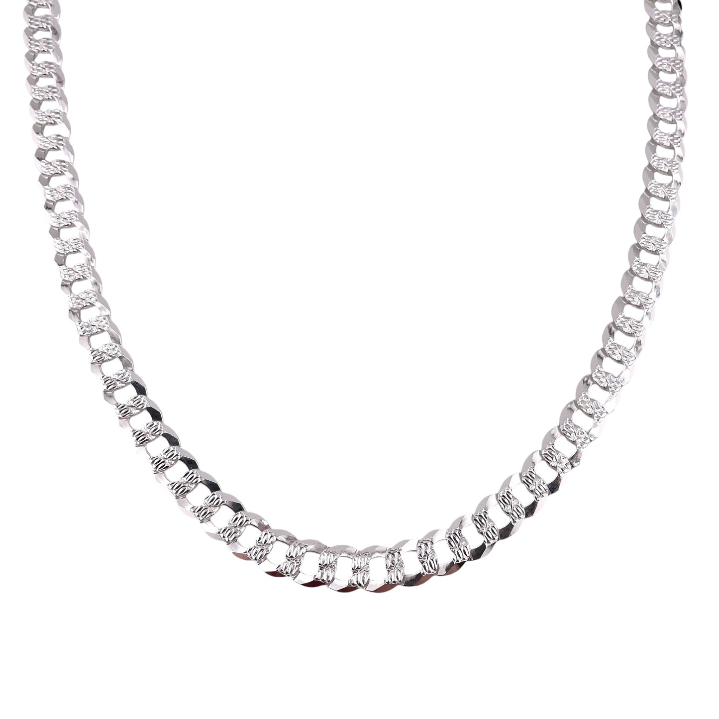 Sterling Silver Pave Super Flat Curb 250 8.8mm Bracelet Chain Italian Italy Solid Mens Jewelry