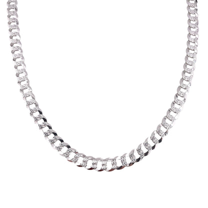 Sterling Silver Pave Super Flat Curb 250 8.8mm Bracelet Chain Italian Italy Solid Mens Jewelry