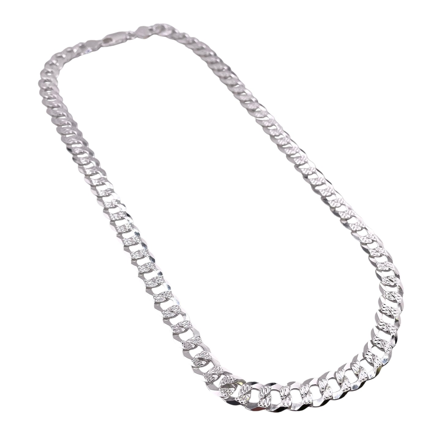 Sterling Silver Pave Super Flat Curb 250 8.8mm Bracelet Chain Italian Italy Solid Mens Jewelry