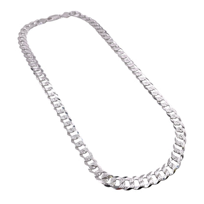 Sterling Silver Pave Super Flat Curb 250 8.8mm Bracelet Chain Italian Italy Solid Mens Jewelry