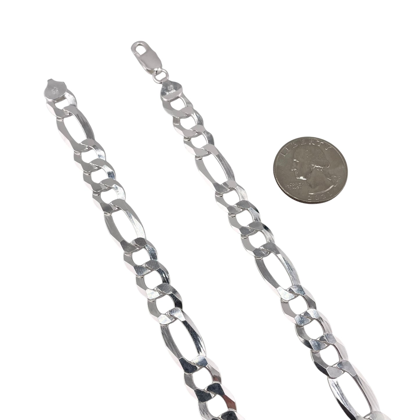 Sterling Silver Figaro Light 250 10.2mm Bracelet Chain Italian Italy Solid .925
