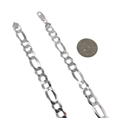 Sterling Silver Figaro Light 250 10.2mm Bracelet Chain Italian Italy Solid .925