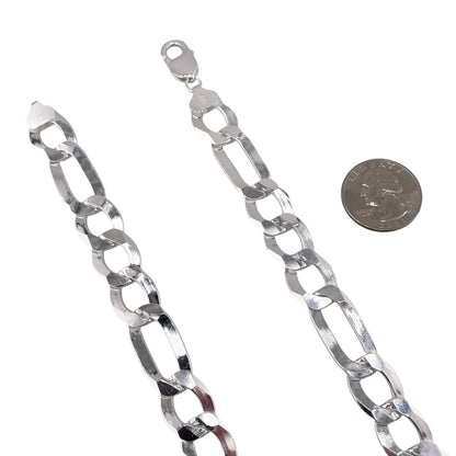 Sterling Silver Figaro Light 350 13.9mm Bracelet Chain Italian Italy Solid .925